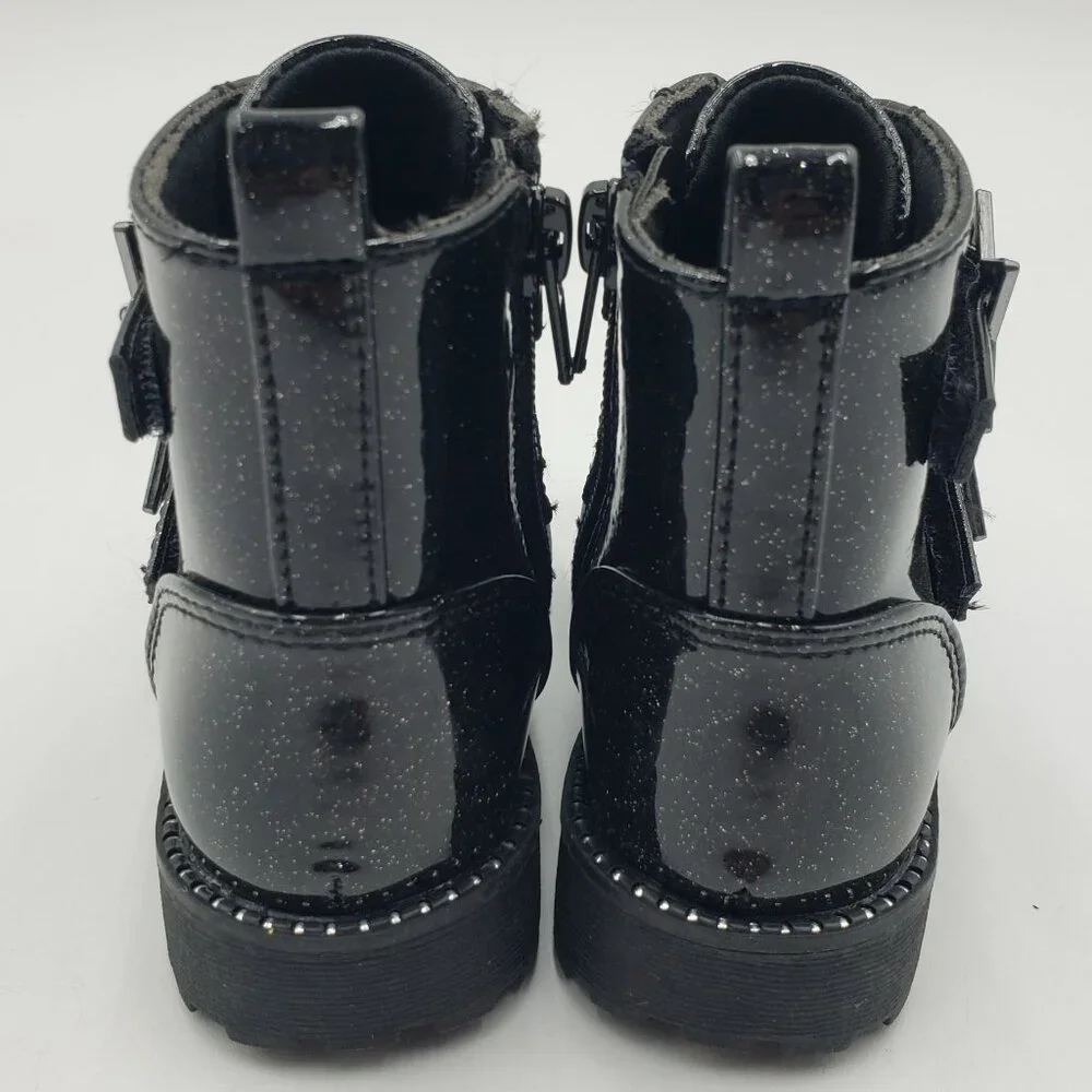 Self Esteem Girls Glitter Patent Leather‎ Star Moto Combat Boots